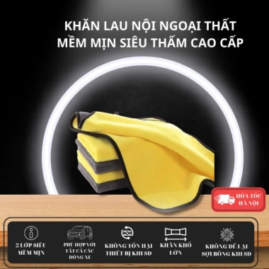 Khăn Lau Đa Năng Microfiber 2 Mặt Vàng Xám Siêu Thấm Không Đổ Lông Full Size Cho Ô Tô - 10.000₫