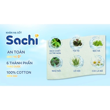 Khăn lau hạ sốt thảo dược Sachi cho bé 0+ - Thải nhiệt, ngăn co giật, chỉ 29.400đ