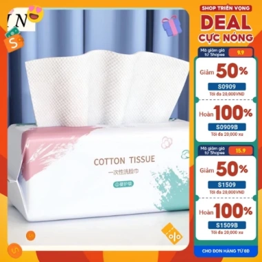 Khăn lau mặt khô 110 tờ - Khăn tẩy trang dạng rút Coton Loại 1 Gói To, giá ưu đãi 31.500đ Khăn lau mặt khô 110 tờ - Khăn tẩy trang dạng rút Coton Loại 1 Gói To, giá ưu đãi 31.500đ