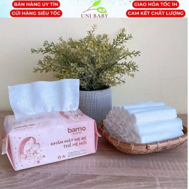 Khăn lau mặt khô Bamo cho mẹ & bé - Sợi thiên nhiên mềm mại, thấm hút tốt, 60 tờ, 50.000đ