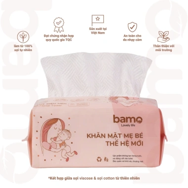 Khăn lau mặt khô Bamo cho mẹ & bé - Sợi thiên nhiên mềm mại, thấm hút tốt, 60 tờ, 50.000đ