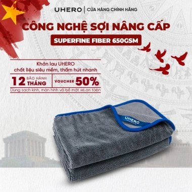 Khăn lau ô tô UHERO Superfine Fiber 40x40cm 650gsm - Thấm hút, mềm mịn, chống trầy xước, giá chỉ 19.399đ