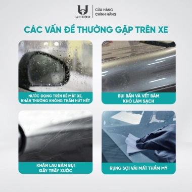 Khăn lau ô tô UHERO Superfine Fiber 40x40cm 650gsm - Thấm hút, mềm mịn, chống trầy xước, giá chỉ 19.399đ