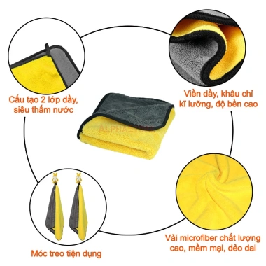 Khăn Lau Siêu Thấm 2 Lớp Microfiber Dày 600GSM - Lau Xe, Bếp, Giày, Giá 19.000