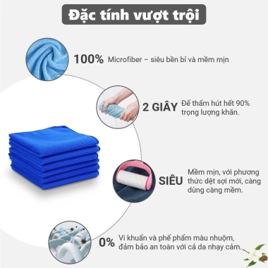 Khăn lau Spa 30x30cm LotusTowel 100% Microfiber Cao Cấp – Mềm Mịn, Thấm Hút, Không Ra Màu, 5.900₫