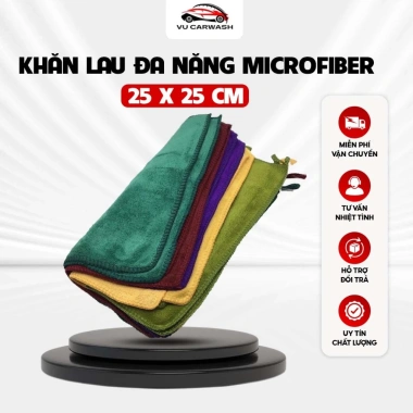 Khăn Lau Xe Microfiber 25x25cm - Thấm hút đa năng, lau bàn ghế, rửa ô tô, xe máy - 15.000đ