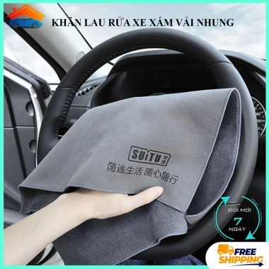 Khăn lau xe ô tô mềm mại 2 lớp cao cấp, thấm hút tốt, đa năng lau bếp, kính, tay - màu xám, bảo hành 1 đổi 1