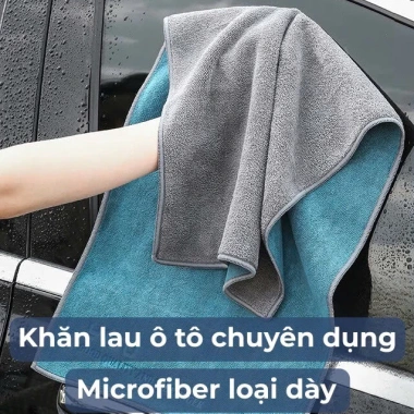 Khăn lau xe ô tô microfiber lông mịn dày, cách dệt mới, xanh cao cấp, đa năng lau bếp, giá 29.580₫ 2