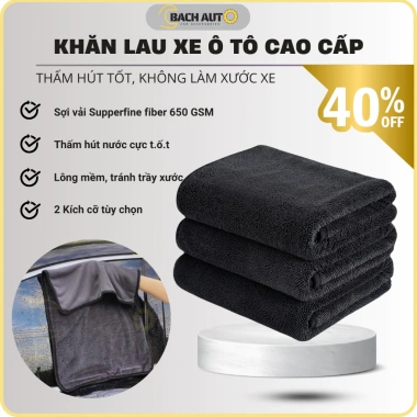 Khăn lau xe ô tô & xe máy BACH AUTO - Sợi 650GSM thấm nhanh, mềm mịn, không xước, 45.000₫