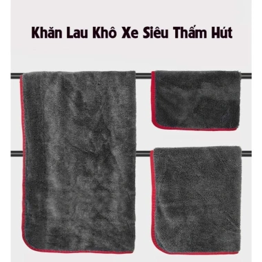Khăn lau xe ô tô, xe máy siêu thấm 60x90cm viền đỏ - Không sơ rối, chỉ 60k