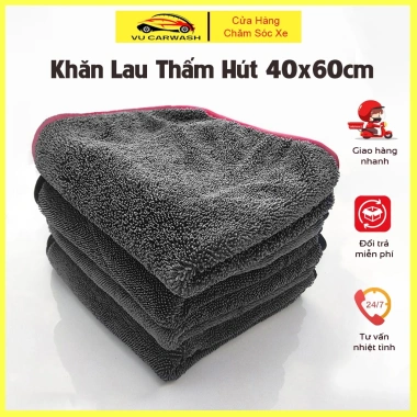 Khăn lau xe ô tô, xe máy siêu thấm 60x90cm viền đỏ - Không sơ rối, chỉ 60k