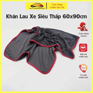 Khăn lau xe ô tô, xe máy siêu thấm 60x90cm viền đỏ - Không sơ rối, chỉ 60k