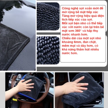 Khăn Lau Xe Siêu Thấm Hút 2 Mặt Sợi Xoắn 1.200 GSM - Siêu Microfiber Giá 90K