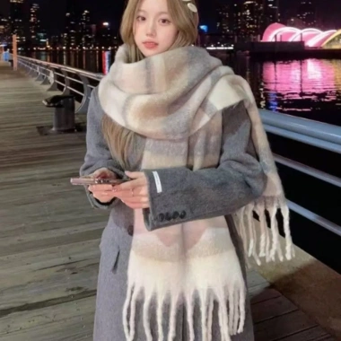 Khăn len kẻ sọc NLINNI Cashmere Mohair dài ấm áp phong cách Hàn Quốc - 120.960₫