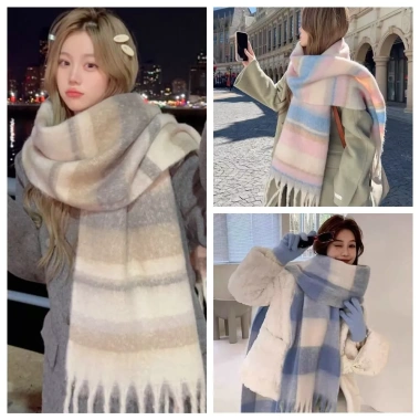 Khăn len kẻ sọc NLINNI Cashmere Mohair dài ấm áp phong cách Hàn Quốc - 120.960₫