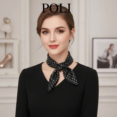 Khăn lụa họa tiết châm bi cột cổ, thắt nơ, kiểu turban đẹp mát - Giá chỉ 50.000 VND (giảm từ 64.000 VND)