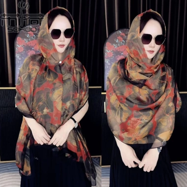 Khăn lụa nữ mỏng đôi có mũ trùm đầu đa năng, chống gió, chống cát, siêu nhẹ