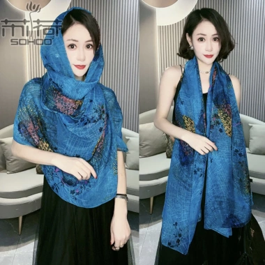 Khăn lụa nữ mỏng đôi có mũ trùm đầu đa năng, chống gió, chống cát, siêu nhẹ