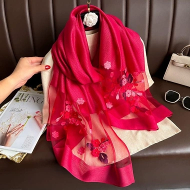 Khăn Lụa Sang Trọng Tmzjx Foulard Hijab Nữ Lớn, Thêu Hoa Thanh Lịch, Ren Mềm Mỏng, Giá Ưu Đãi 144.720₫