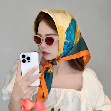 Khăn lụa trùm đầu HUMI 70x70cm – Bandana đa năng thắt nơ cá tính, quàng cổ thời trang 3