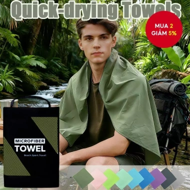 Khăn Microfiber 6 kích cỡ thấm nhanh khô túi xách - bãi biển, cắm trại