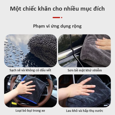Khăn Microfiber HIAOTSUKI 1.200gsm Siêu Mềm, Tự Động Làm Sạch Ô Tô - Giá Ưu Đãi