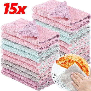 Khăn Microfiber Siêu Thấm Hút 5/10/15 Cái - Vải Lau Dầu Chống Dính Nhà Bếp, Khăn Lau Hai Mặt Giá Ưu Đãi 30.9k
