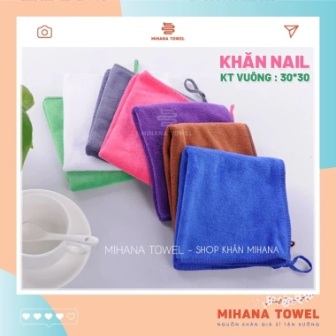 khăn nail microfiber 30x30 dày dặn siêu mềm mịn - hình vuông có quai treo, chỉ 7.000₫