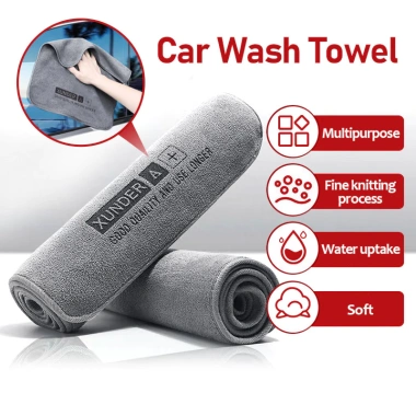Khăn Ô Tô Microfiber 800GSM 1/2 Bộ Găng Tay Siêu Thấm, Dễ Giặt, Bề Mặt Thủy Tinh, Xám 2