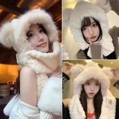 Khăn quàng cổ HYCEO mùa đông - Len dày, mũ bảo vệ tai ấm áp thời trang nữ 131k