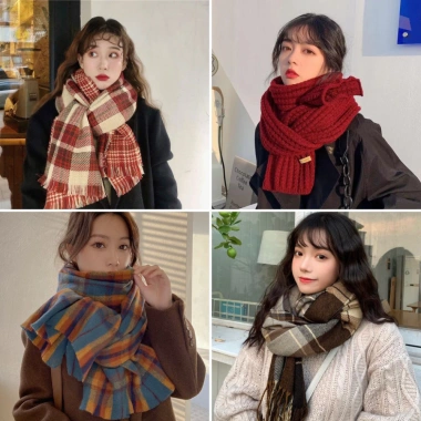 Khăn quàng cổ nữ vintage Hàn Quốc mùa đông ấm áp, họa tiết caro đa màu thời thượng 4 Khăn quàng cổ nữ vintage Hàn Quốc mùa đông ấm áp, họa tiết caro đa màu thời thượng 4