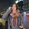 Khăn quàng cổ nữ vintage Hàn Quốc mùa đông ấm áp, họa tiết caro đa màu thời thượng 14