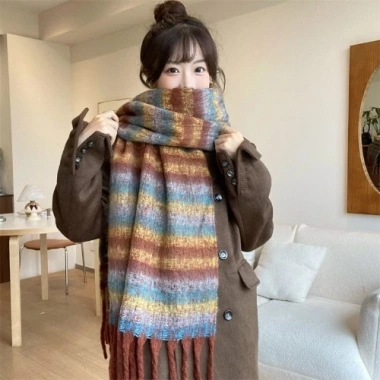 Khăn quàng cổ nữ vintage Hàn Quốc mùa đông ấm áp, họa tiết caro đa màu thời thượng 87 Khăn quàng cổ nữ vintage Hàn Quốc mùa đông ấm áp, họa tiết caro đa màu thời thượng 87