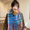 Khăn quàng cổ nữ vintage Hàn Quốc mùa đông ấm áp, họa tiết caro đa màu thời thượng 89