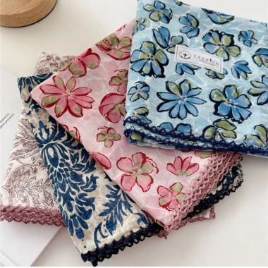Khăn quàng cổ vuông NLINNI – Hoa đơn giản vải lanh cotton dây buộc tóc – 119.880₫ 4