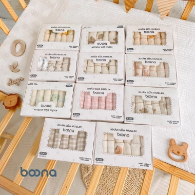Khăn sữa bé sơ sinh 2 lớp Muslin 30x30 cm - Boona & BeeOn sợi tre, giá 67,620₫