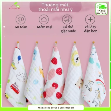 Khăn sữa & khăn mặt bé sơ sinh 6 lớp vải xô, thấm hút tốt, mềm mại, họa tiết đa dạng chỉ 16.000₫