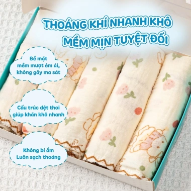 Khăn Sữa Muslin Organic 5 chiếc cho bé Mềm mịn, thấm hút tốt, 88.000đ