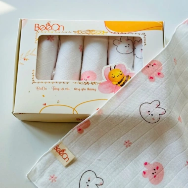 Khăn sữa sợi tre 2 lớp BeeOn cho bé sơ sinh - Set 5 khăn 30x30 cm, mềm mại, thấm hút tốt, giá ưu đãi 69.000đ