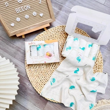 Khăn sữa sợi tre 2 lớp BeeOn cho bé sơ sinh - Set 5 khăn 30x30 cm, mềm mại, thấm hút tốt, giá ưu đãi 69.000đ