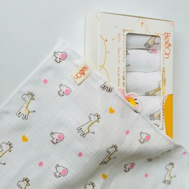 Khăn sữa sợi tre 2 lớp BeeOn cho bé sơ sinh - Set 5 khăn 30x30 cm, mềm mại, thấm hút tốt, giá ưu đãi 69.000đ
