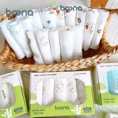 Khăn sữa sợi tre BeeOn và Boona cao cấp 3 lớp mềm mại 30x30 cm Giá ưu đãi 69.000₫