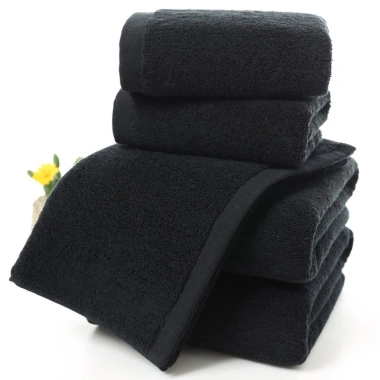 Khăn tắm cotton dày dặn màu đen, mềm mại, thấm hút nhanh, phù hợp khách sạn & nhà tắm