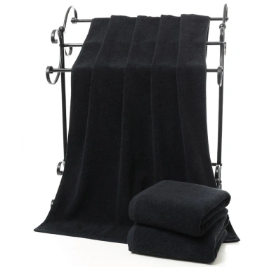 Khăn tắm cotton dày dặn màu đen, mềm mại, thấm hút nhanh, phù hợp khách sạn & nhà tắm