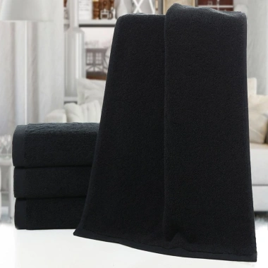 Khăn tắm cotton dày dặn màu đen, mềm mại, thấm hút nhanh, phù hợp khách sạn & nhà tắm