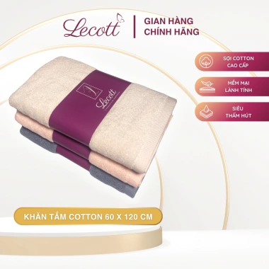 Khăn Tắm Lecott Cotton 60x120cm - Cao Cấp, Mềm Mịn, Thấm Hút Tốt, Nhanh Khô, Dày Dặn