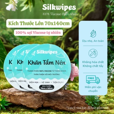 Khăn tắm nén 03 Silkwipes 70x140 cm, vải dày loại 1, dùng 1 lần, phù hợp du lịch - Giá ưu đãi 79.400 VND
