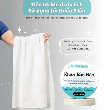 Khăn tắm nén 03 Silkwipes 70x140 cm, vải dày loại 1, dùng 1 lần, phù hợp du lịch - Giá ưu đãi 79.400 VND