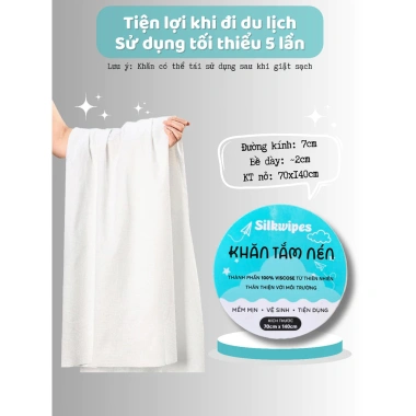 Khăn tắm nén 03 Silkwipes 70x140 cm, vải dày loại 1, dùng 1 lần, phù hợp du lịch - Giá ưu đãi 79.400 VND