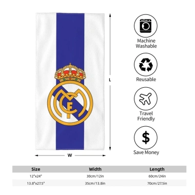 Khăn tắm Real Madrid 30x60cm mềm mại thấm hút - Dùng cho nhà bếp, khách sạn, spa, gym, quà tặng